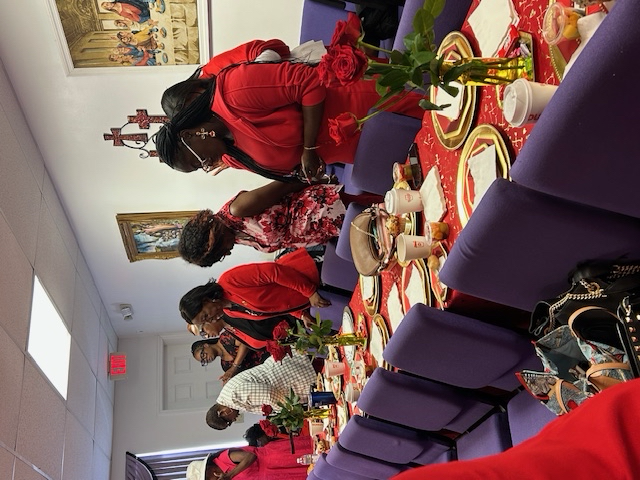 Women at banquet tables
