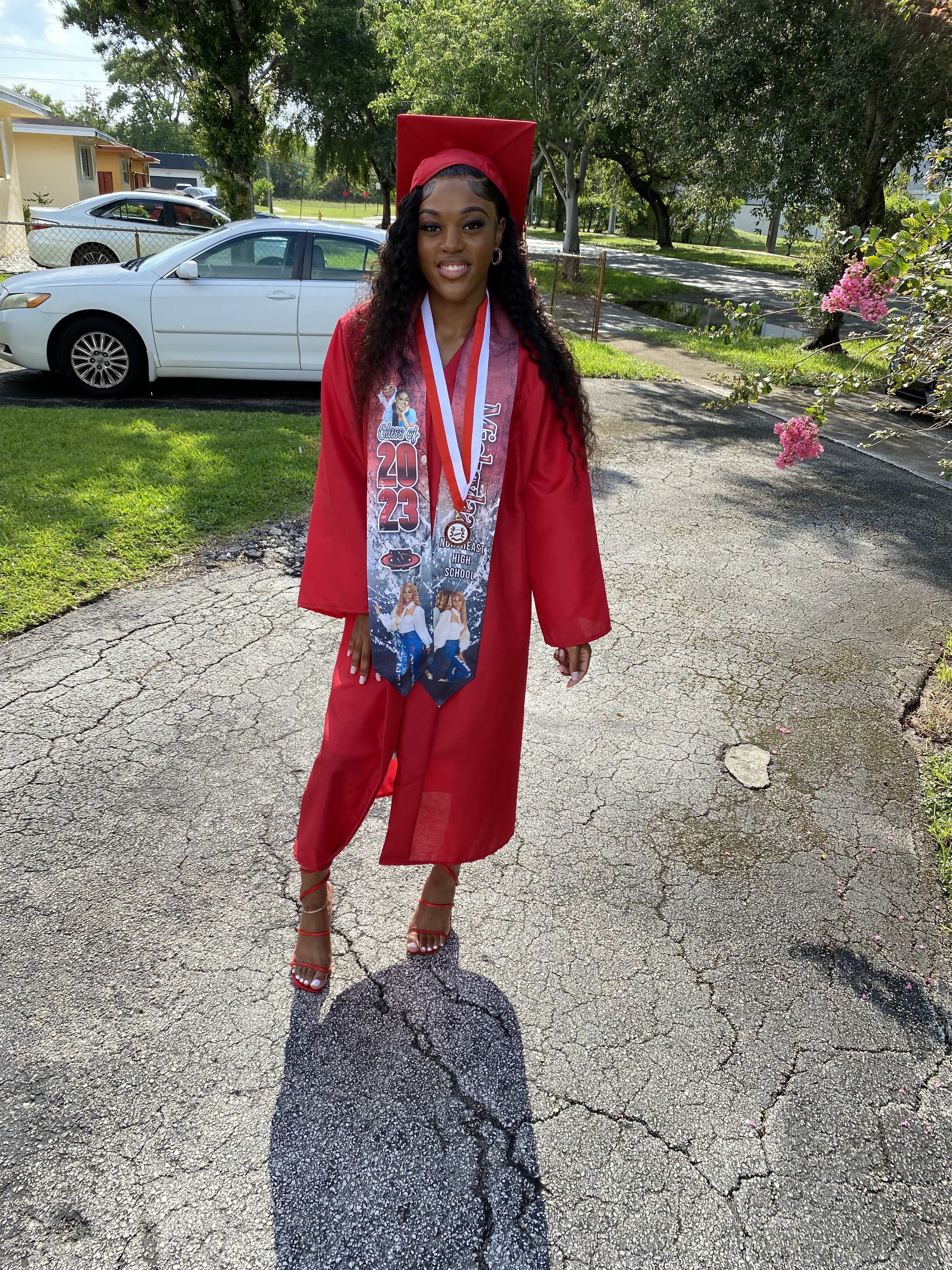 Graduate in red gown